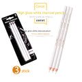 Set of three white charcoal pencils with wooden barrels and moderate hardness