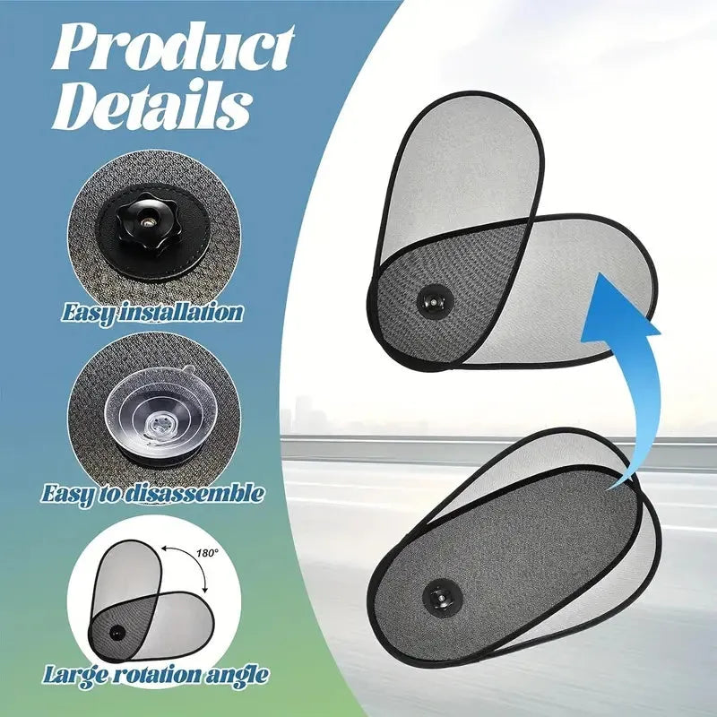 Black breathable car side window shade with suction cups stretched over window