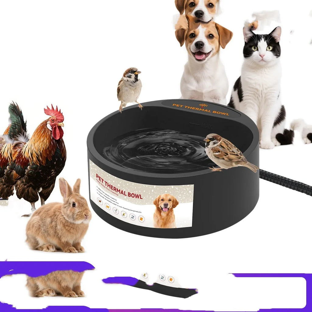 Black ABS pet heating bowl with 2.2L capacity and constant temperature 35W heating element