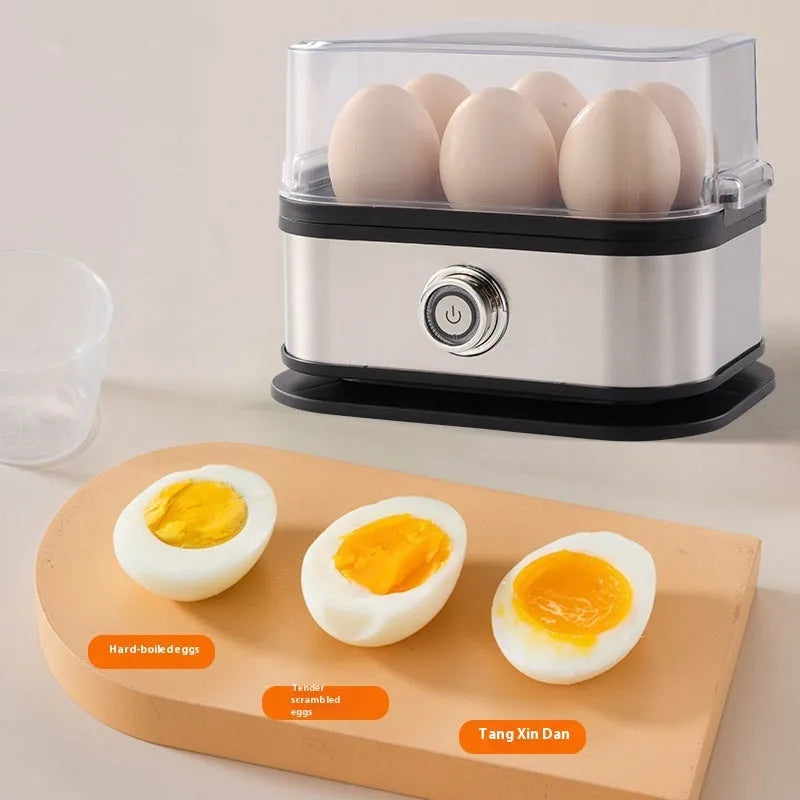 Black stainless steel portable egg boiler with carrying belt for travel