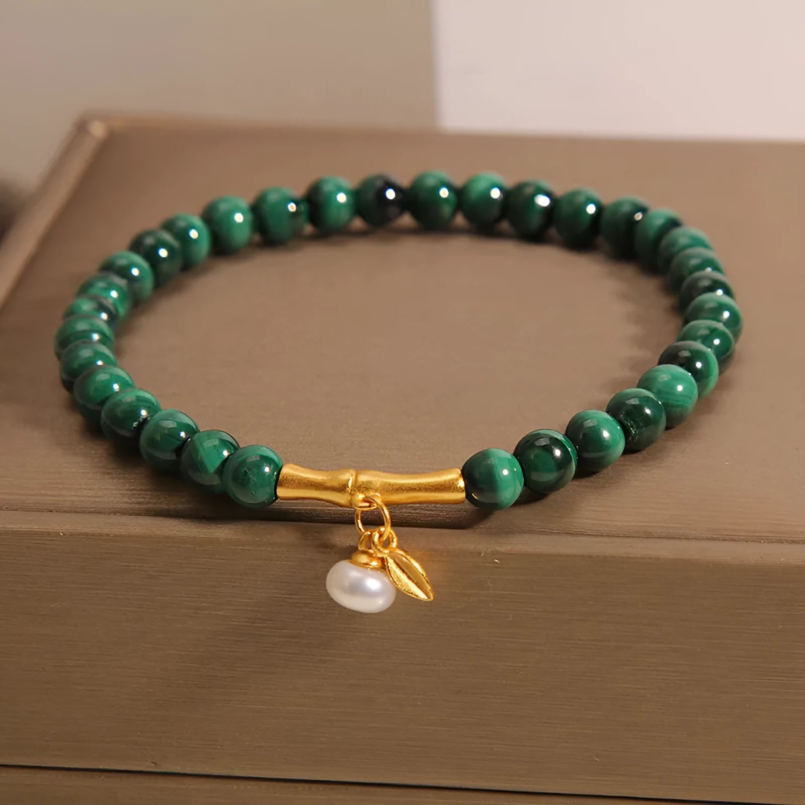White crystal lucky bamboo bracelet for women, showing high-rise design on wrist.