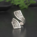 Silver-coloured adjustable opening women's ring with retro minimalist design
