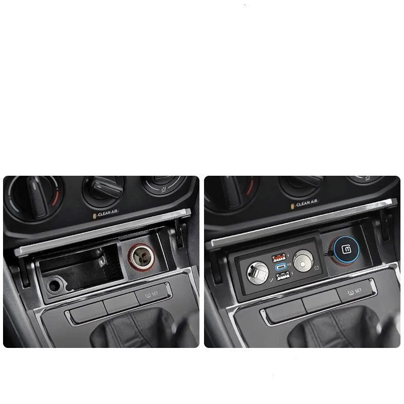 QC3.0 fast car charger for Lavida Pola Weiling vehicles with USB port, shown in Android and Apple model versions.