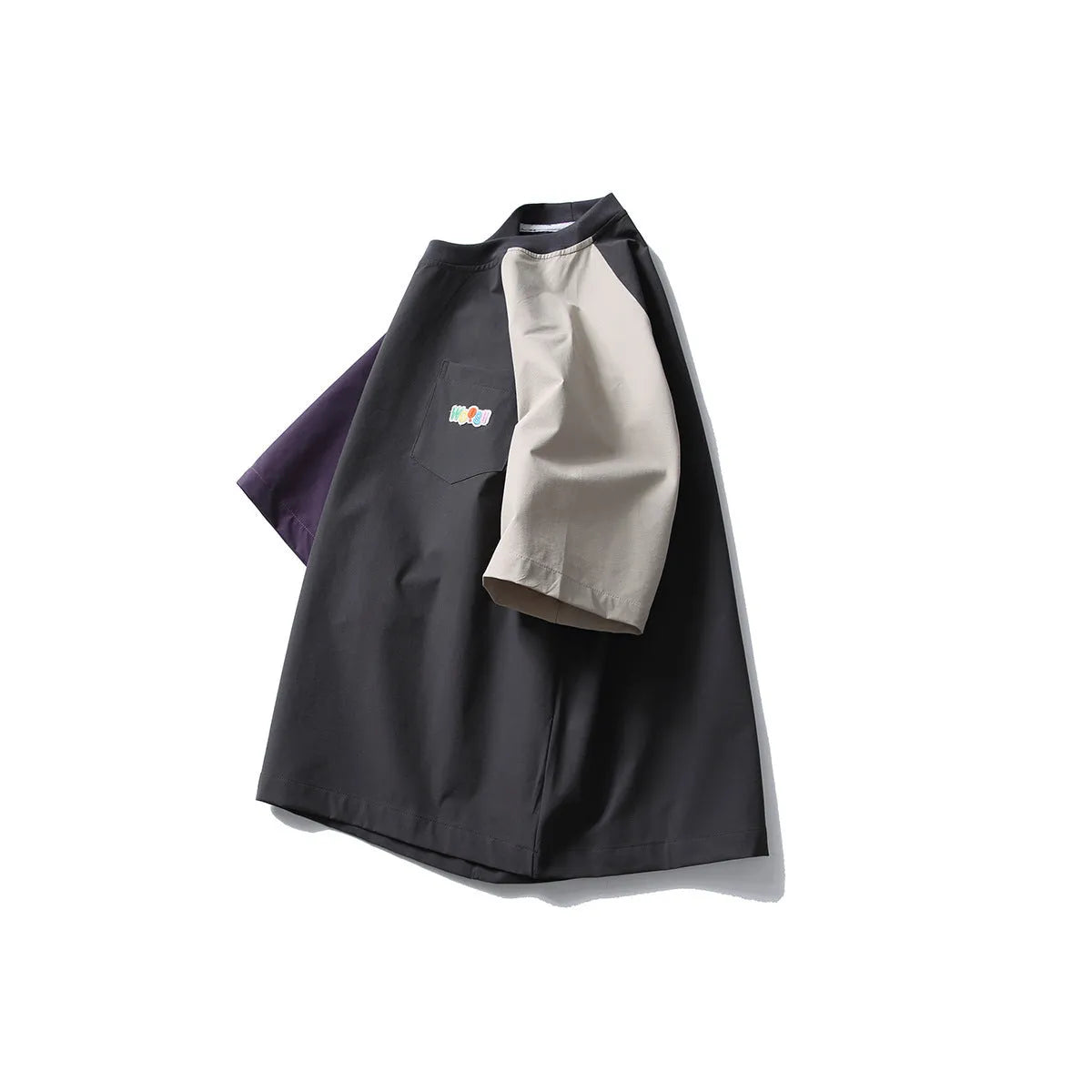 Dark grey men's t-shirt with contrasting colour raglan sleeves in loose fit