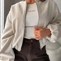 Women's off-shoulder lantern sleeve short coat in milky white or brown colours