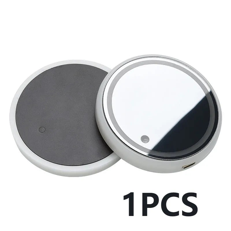 Colourful LED light-up coaster for car cup holder showing seven changeable colours and USB cable.