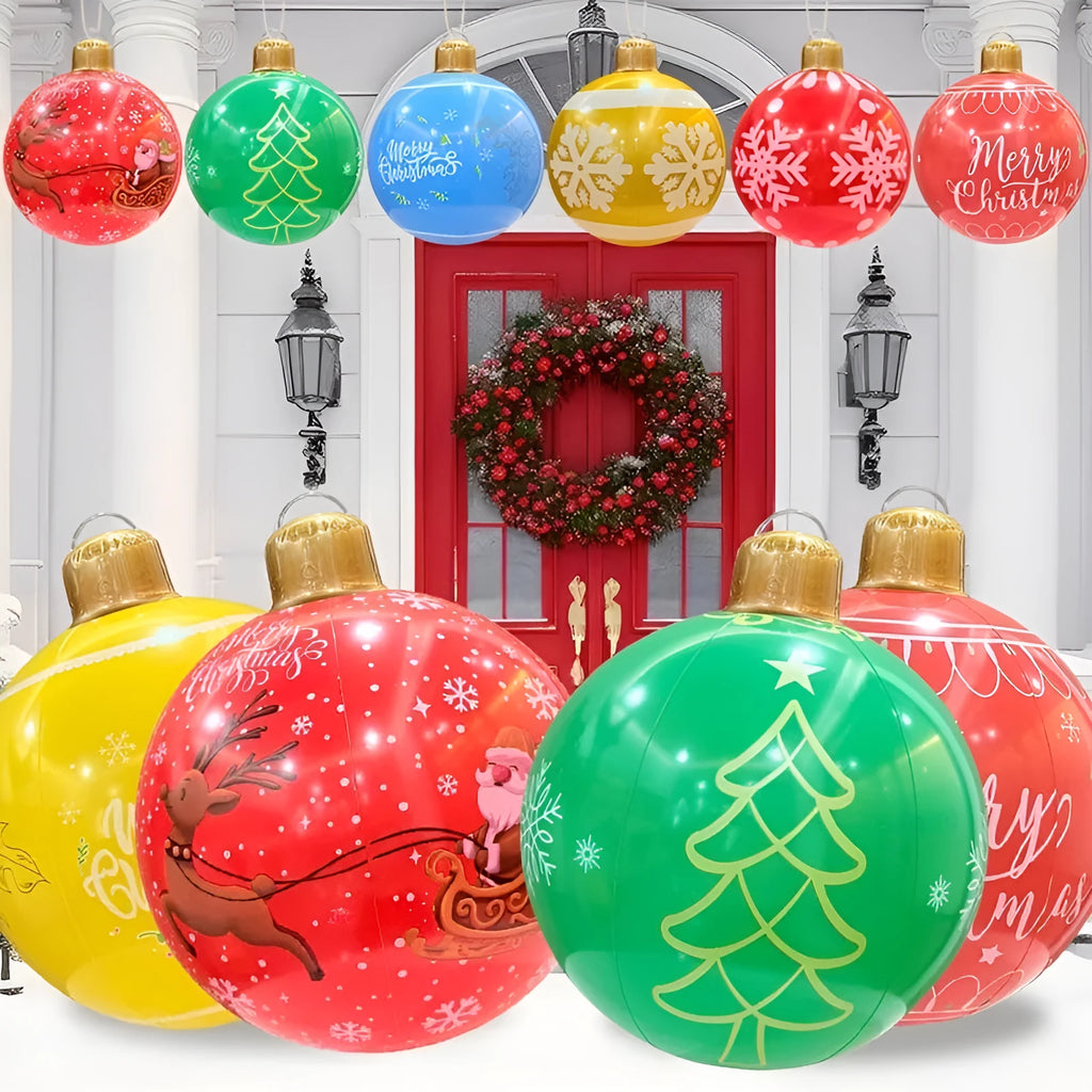 Inflatable Christmas decoration ball with flash lighting in garden setting