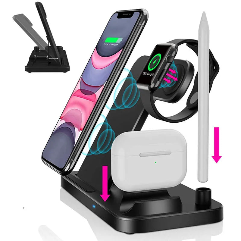 Folding 4-in-1 wireless charger with 15W quick charge for Apple iPhone devices