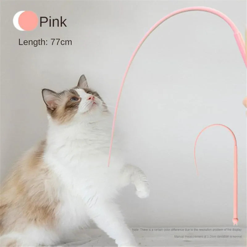 Simulated mouse tail cat toy with blue silicone tail and cat head design measuring 80cm long
