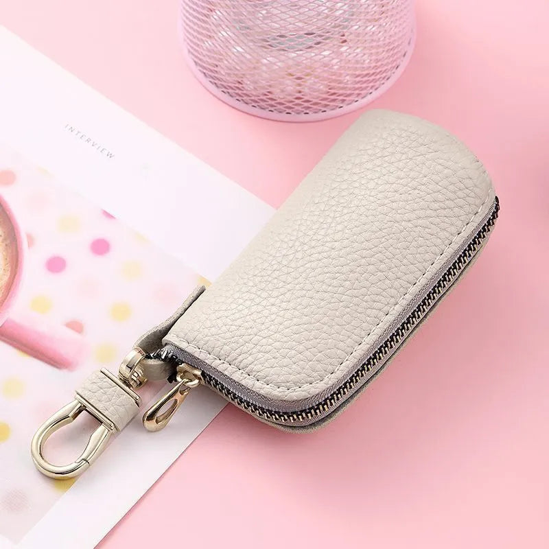 Waterproof PU leather zipper key case in black, grey and pink colours for secure key storage