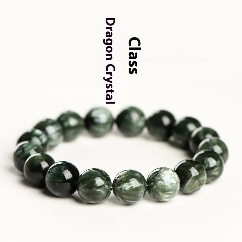 Green Dragon Crystal bracelet with 8-9mm round beads and Ruyi design on a single ring.