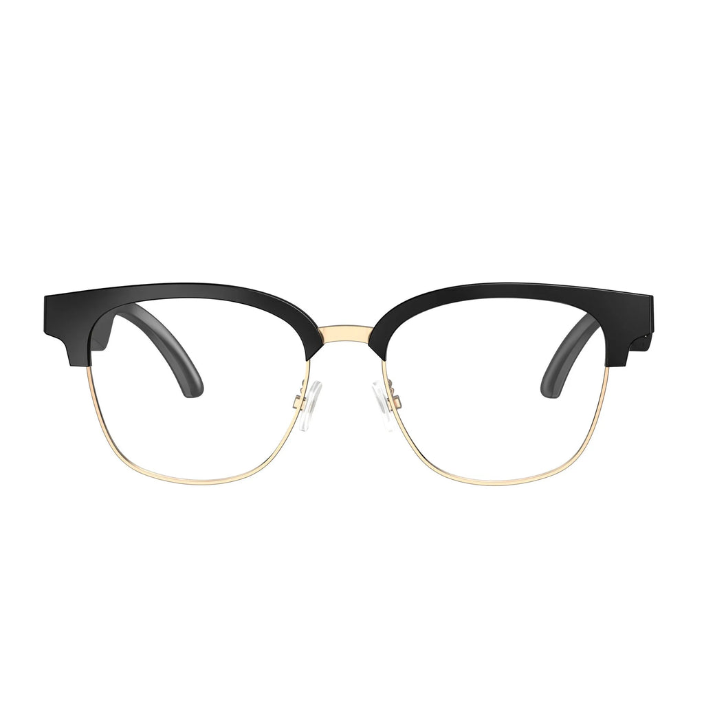 F1 Black Technology Bluetooth glasses with gold frame gradient colour, directional audio headset, and anti-blue ray lenses