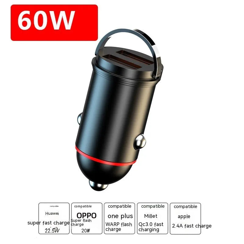Black zinc alloy car charger with USB port measuring 38mm x 21mm x 21mm