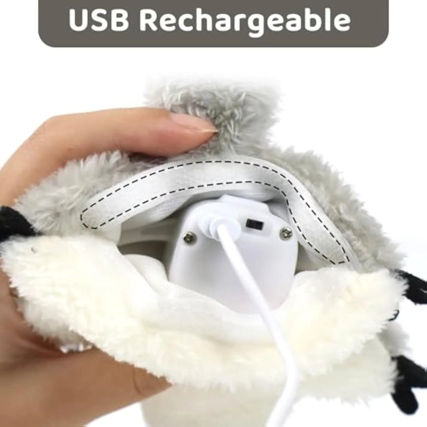 Grey flapping squirrel cat toy with touch activation and USB charging