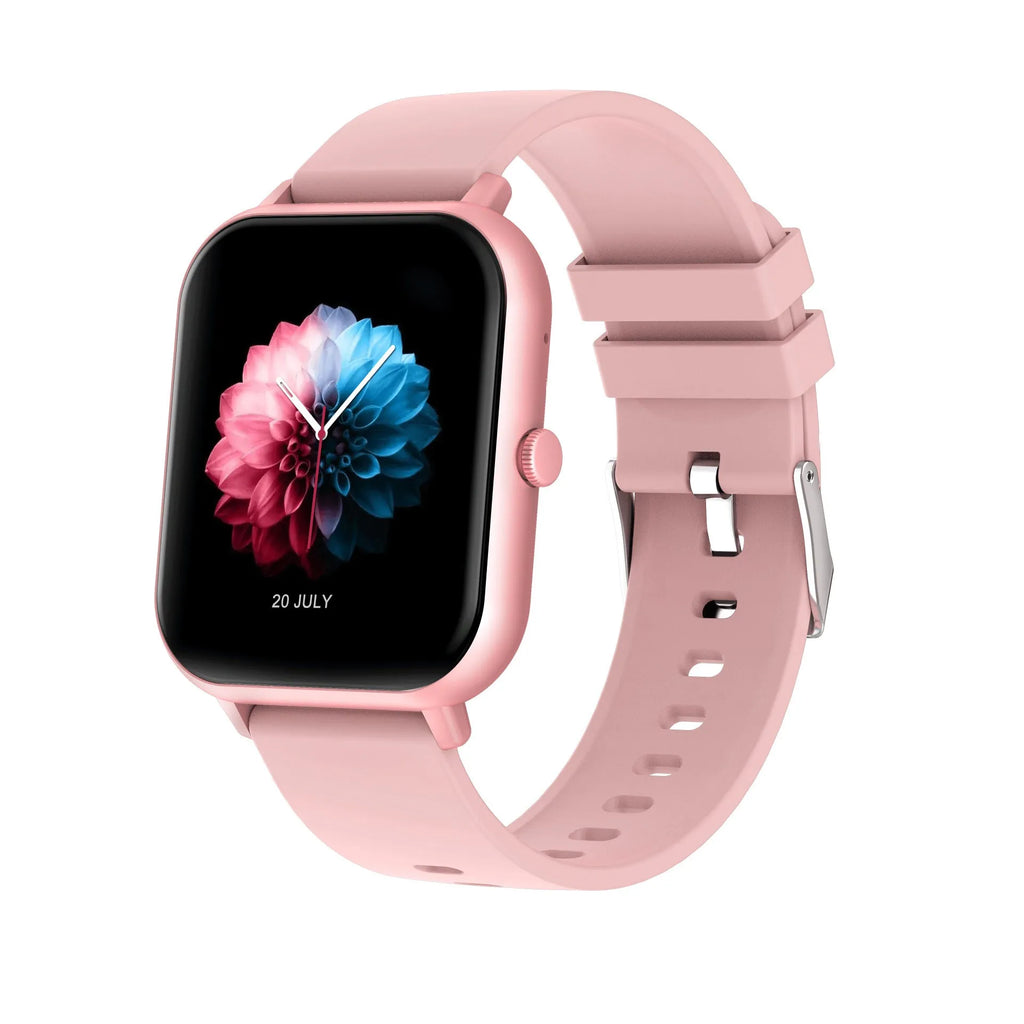 One-Click Link AI Voice Bluetooth smart watch showing heart rate display on a TFT touch screen.