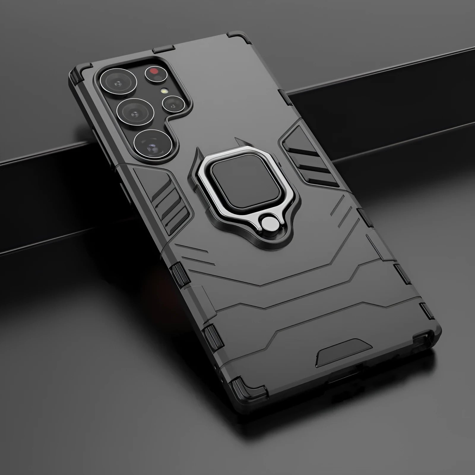 Black TPU PC drop-resistant phone case with kickstand bracket for Samsung Galaxy S23