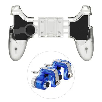 A black or brown black plug-in mobile phone gaming handle controller with no vibration.