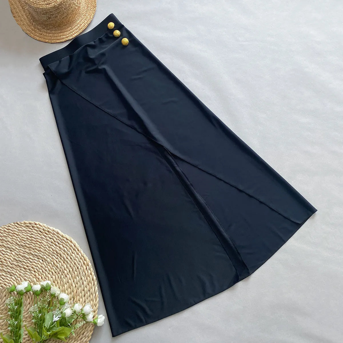 Women's one-piece swimsuit with matching skirt in nylon-lycra fabric, shown in multiple colour options