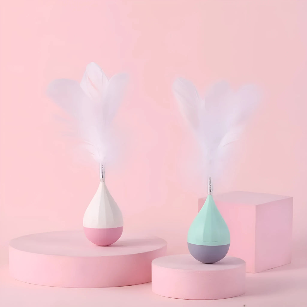 Feather tumbler cat toy with bite-resistant ABS plastic and aluminium alloy construction in green colour