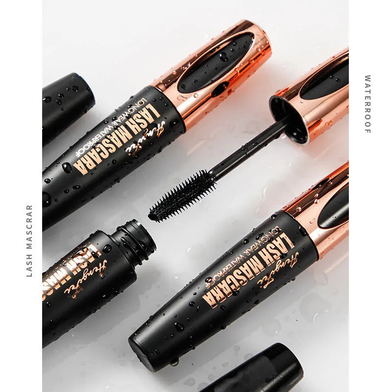 Black waterproof mascara tube for thick, long, curling lashes that resists smudging.