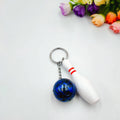 Mini simulation sports bowling keychain pendant in PVC metal construction weighing 26g
