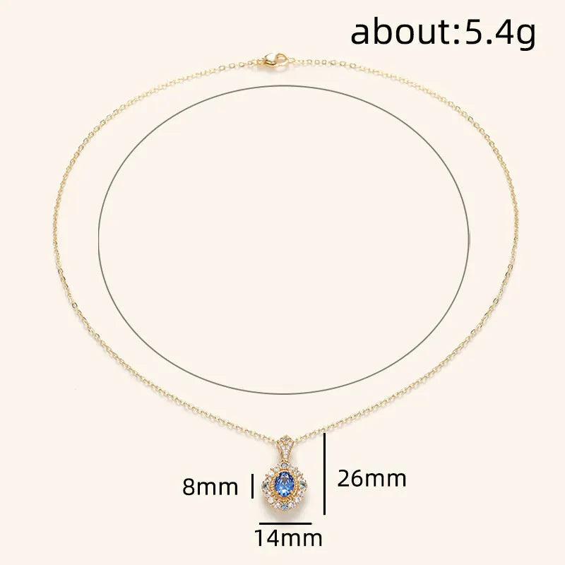 Women's yellow gold copper necklace with mixed gem pendant on box chain, adjustable 21-50cm length