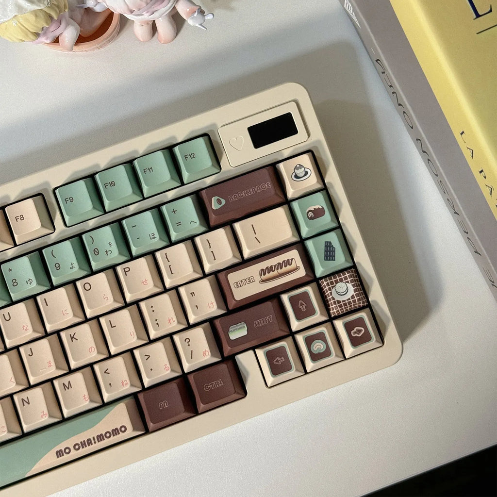 Matcha theme plastic keycap set for mechanical keyboards with five-sided sublimation printing
