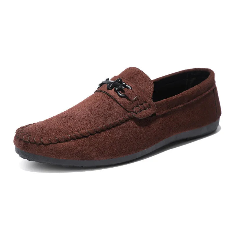 Waterproof men's slip-on loafers in artificial PU leather with round toe and low rubber sole