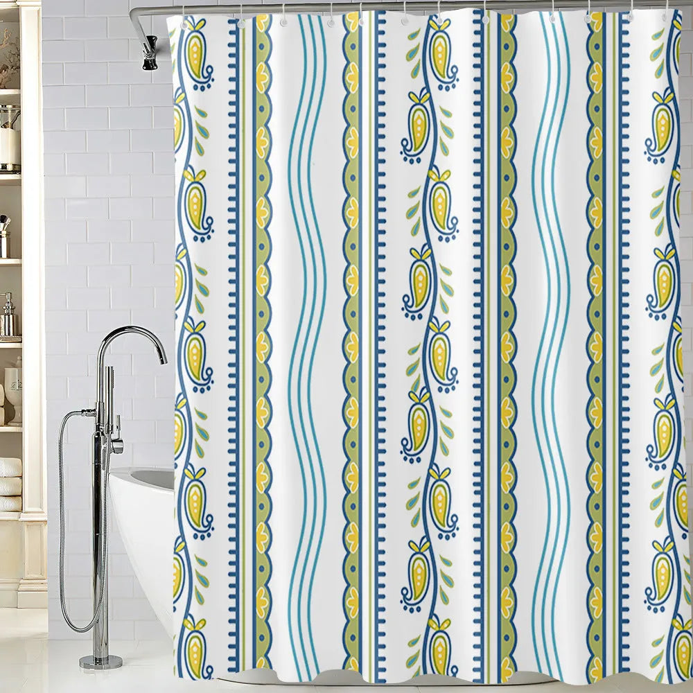 Bomi printed polyester shower curtain and anti-slip floor mat set in modern simplicity style, multiple colour options