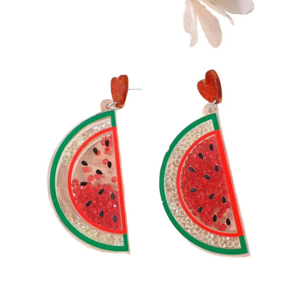 Acrylic drop earrings with cherry, strawberry, watermelon, pineapple, coconut, cake and ice cream designs