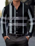 Men's striped long sleeve shirt with button lapel in polyester fabric, shown in multiple colours and sizes