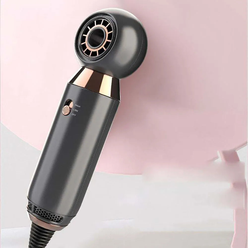 Compact white hair dryer with diffuser attachment showing 20cm length and lightweight design